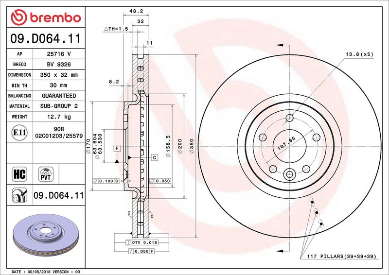 Тормозной диск BREMBO 09D06411