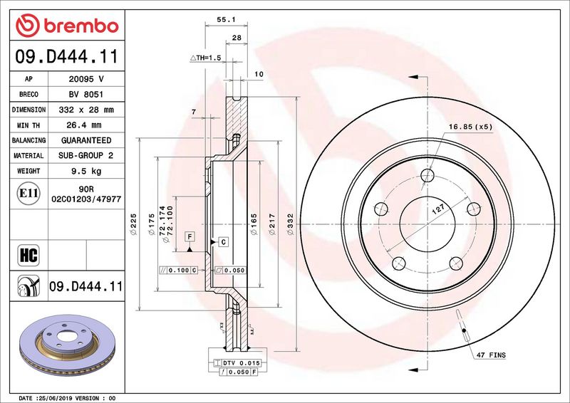 Тормозной диск BREMBO 09D44411
