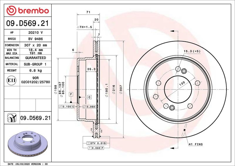 Тормозной диск BREMBO 09D56921