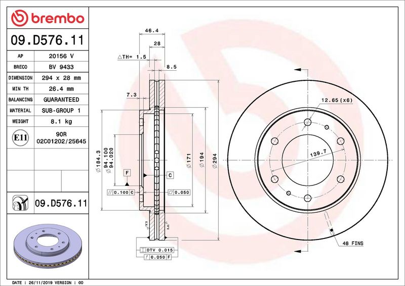 Тормозной диск BREMBO 09D57611