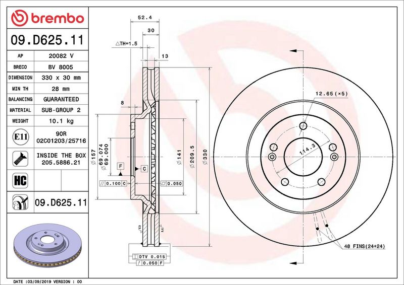 Тормозной диск BREMBO 09D62511
