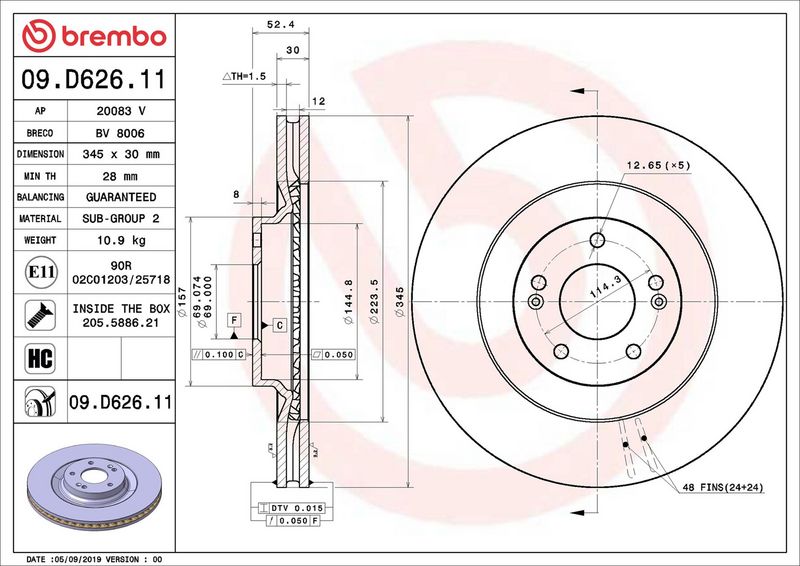 Тормозной диск BREMBO 09D62611