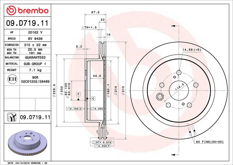 Тормозной диск BREMBO 09D71911