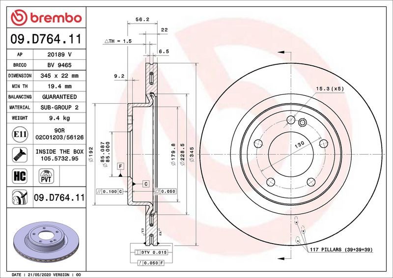 Тормозной диск BREMBO 09D76411
