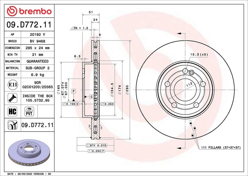 Тормозной диск BREMBO 09D77211