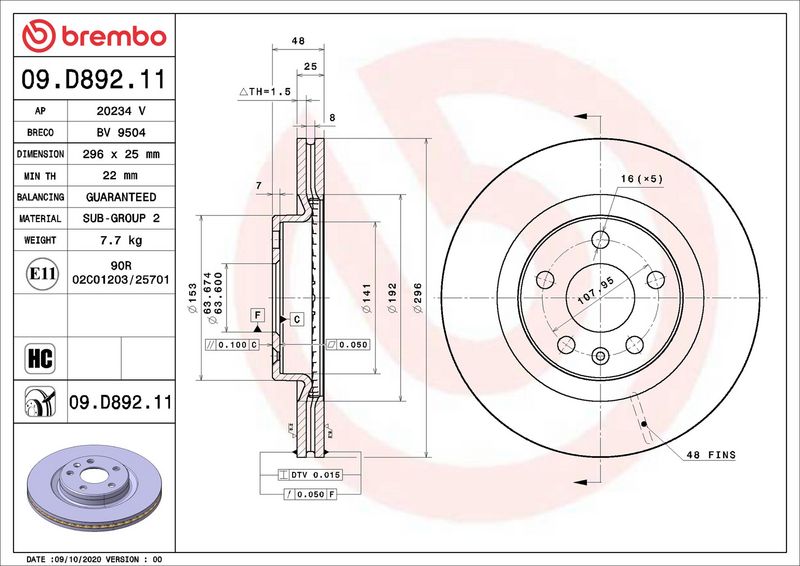 Тормозной диск BREMBO 09D89211