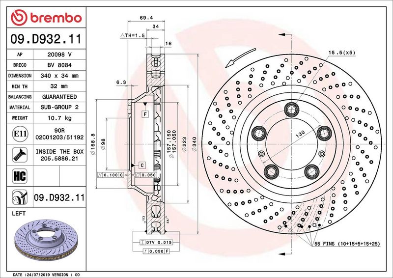 Тормозной диск BREMBO 09D93211