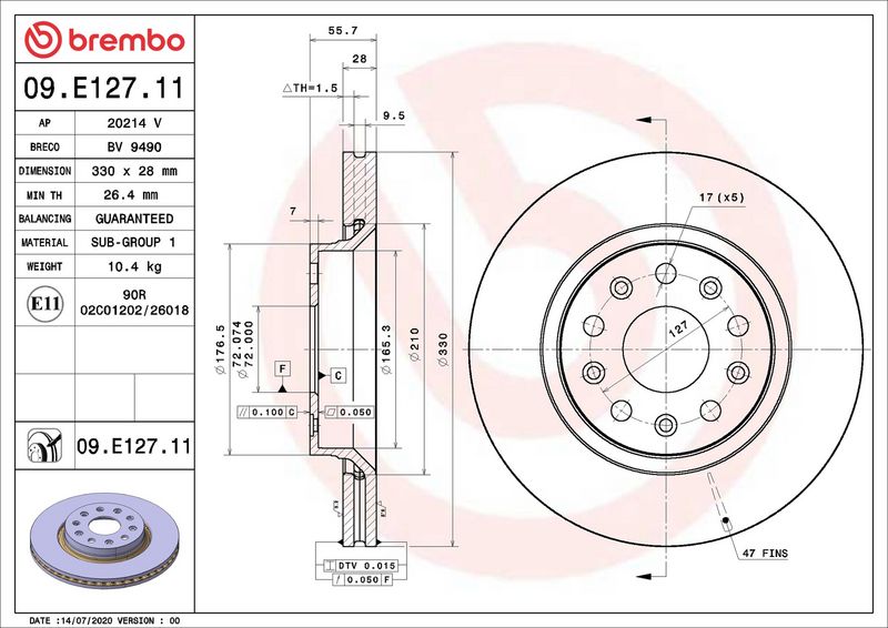 Тормозной диск BREMBO 09E12711