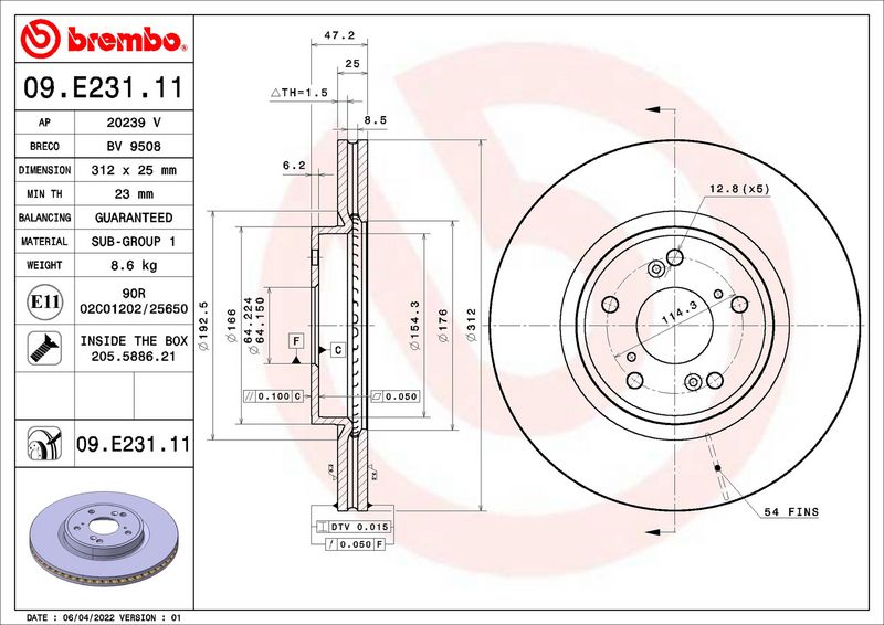 Тормозной диск BREMBO 09E23111