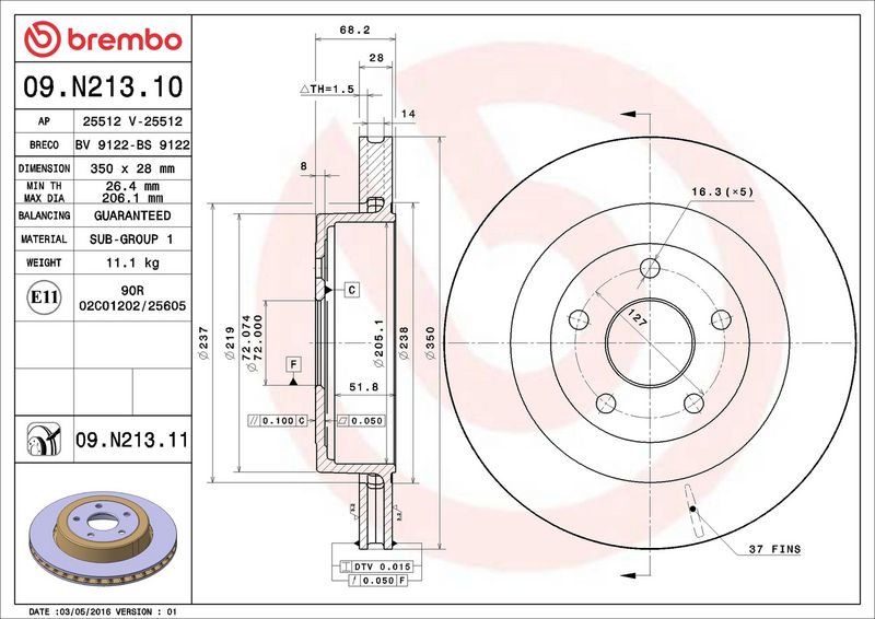Тормозной диск BREMBO 09N21311
