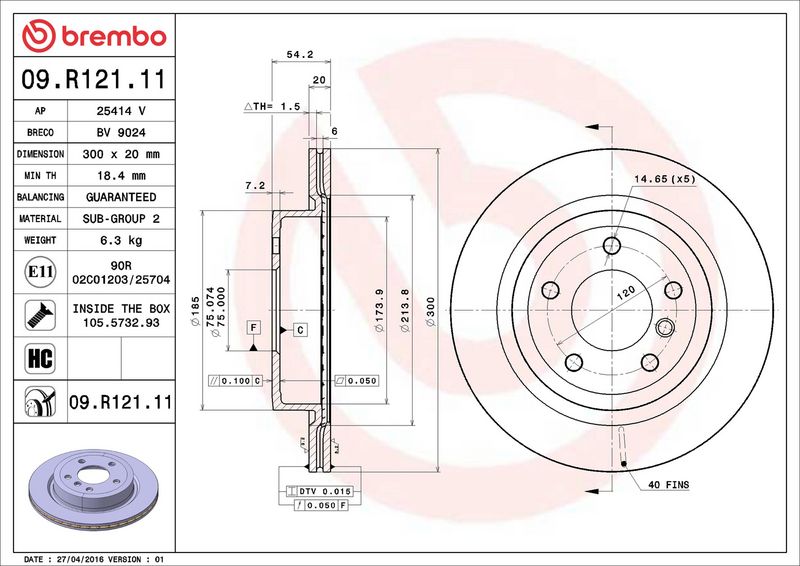Тормозной диск BREMBO 09R12111