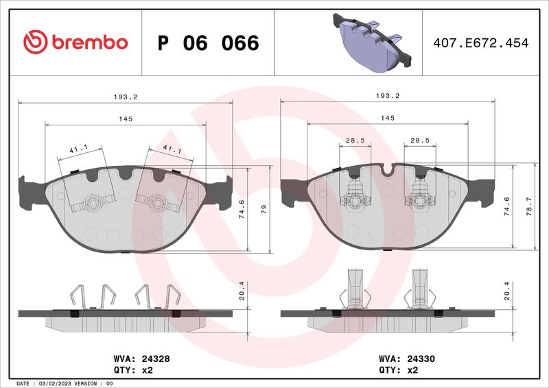 Комплект тормозных колодок, дисковый тормоз BREMBO P06066