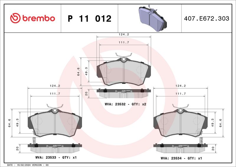 Комплект тормозных колодок, дисковый тормоз BREMBO P11012