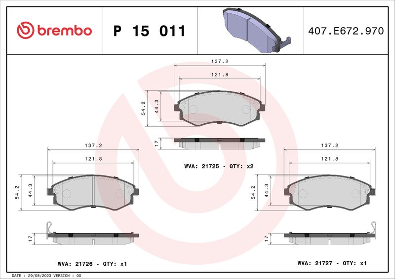 Комплект тормозных колодок, дисковый тормоз BREMBO P15011