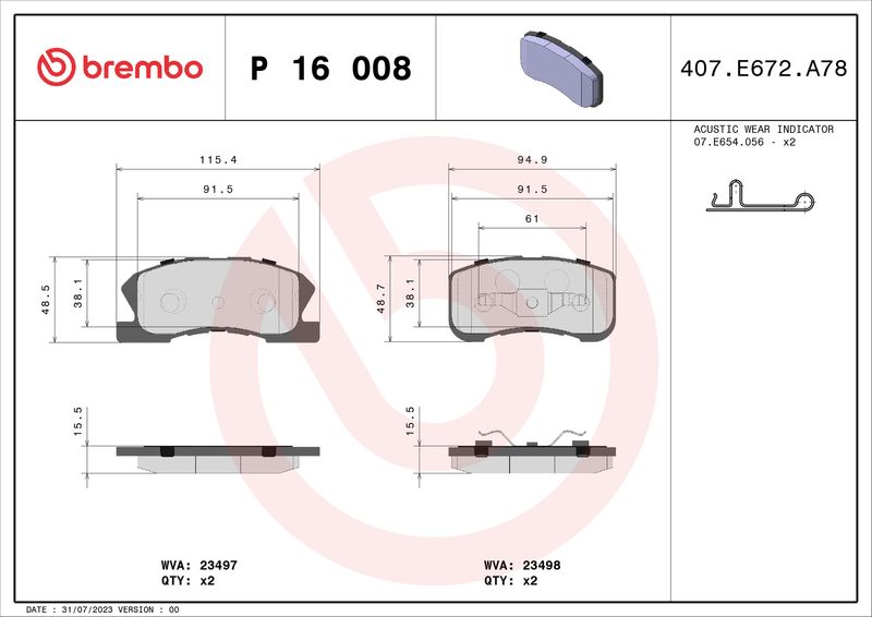 Комплект тормозных колодок, дисковый тормоз BREMBO P16008