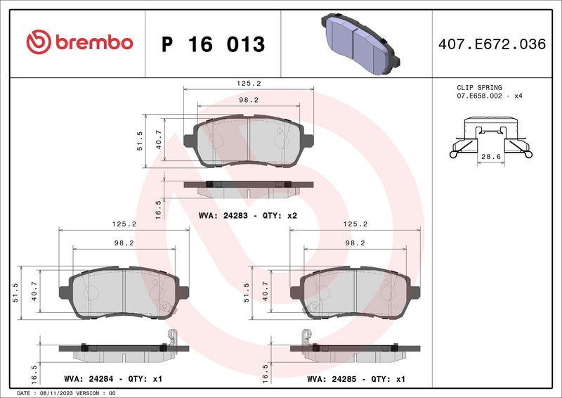 Комплект тормозных колодок, дисковый тормоз BREMBO P16013