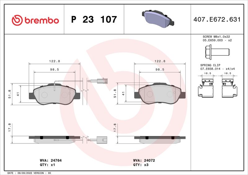 Комплект тормозных колодок, дисковый тормоз BREMBO P23107
