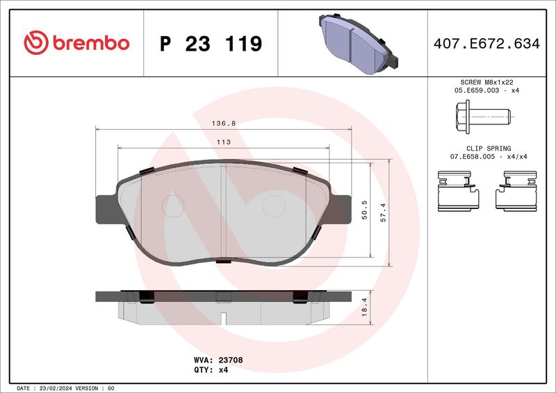 Комплект тормозных колодок, дисковый тормоз BREMBO P23119