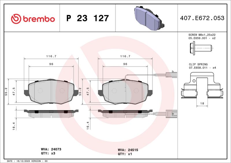 Комплект тормозных колодок, дисковый тормоз BREMBO P23127
