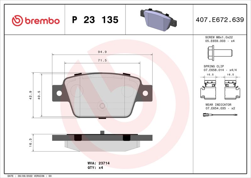 Комплект тормозных колодок, дисковый тормоз BREMBO P23135