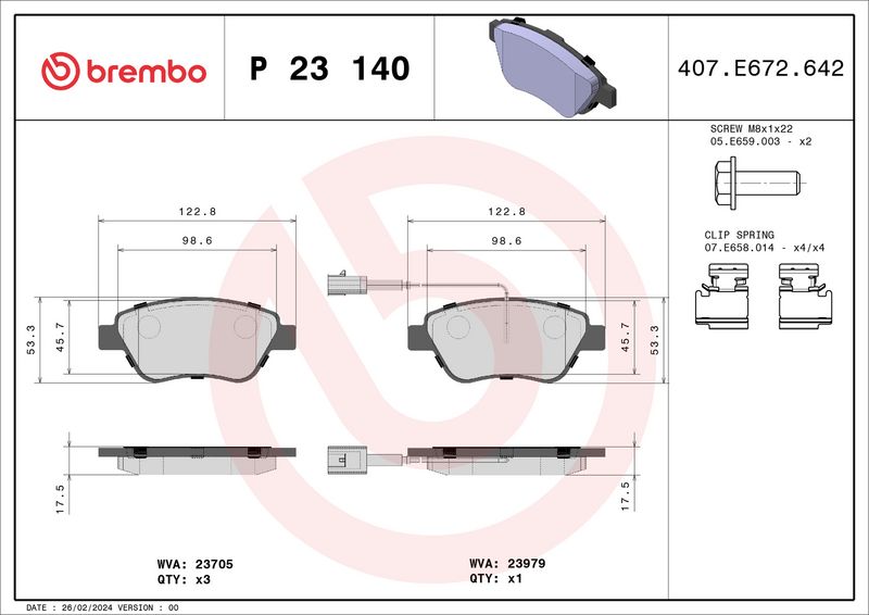 Комплект тормозных колодок, дисковый тормоз BREMBO P23140