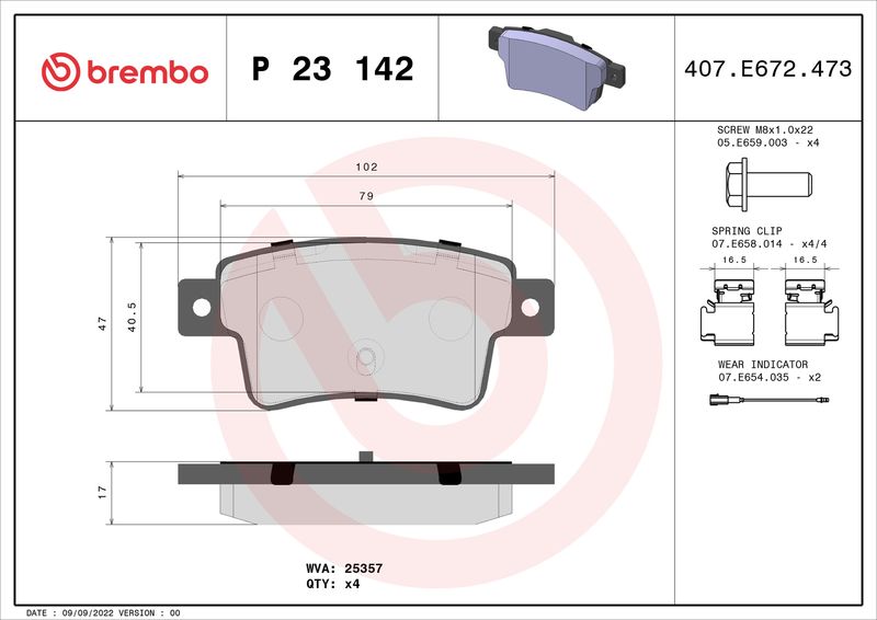 Комплект тормозных колодок, дисковый тормоз BREMBO P23142