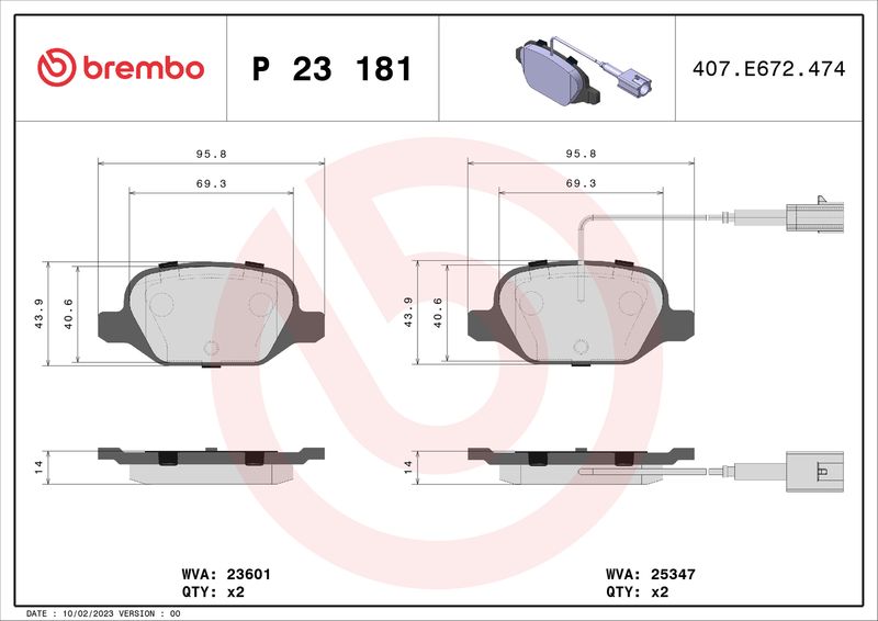 Комплект тормозных колодок, дисковый тормоз BREMBO P23181