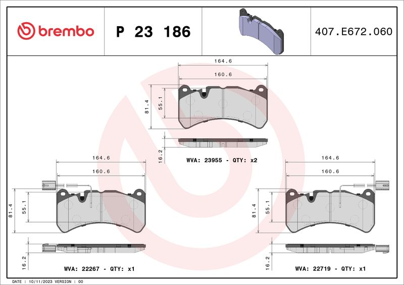 Комплект тормозных колодок, дисковый тормоз BREMBO P23186