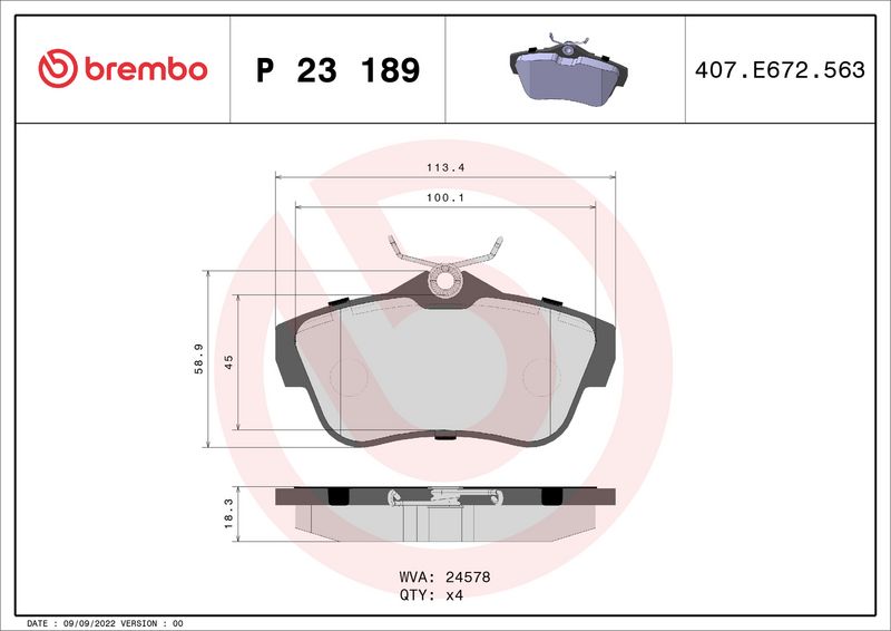 Комплект тормозных колодок, дисковый тормоз BREMBO P23189