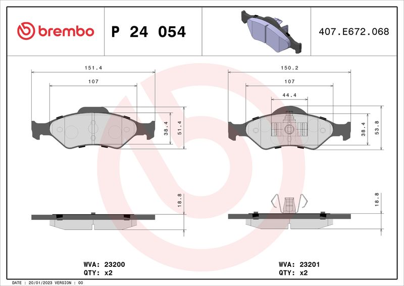 Комплект тормозных колодок, дисковый тормоз BREMBO P24054