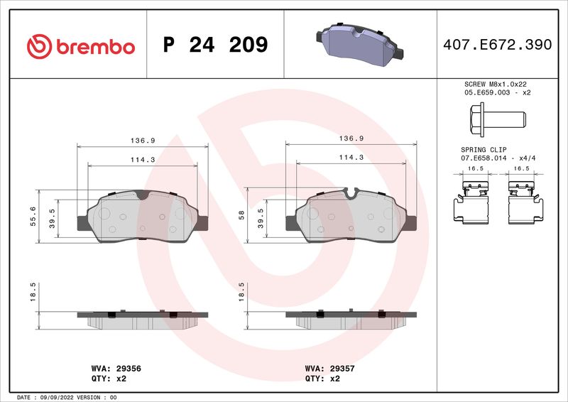 Комплект тормозных колодок, дисковый тормоз BREMBO P24209