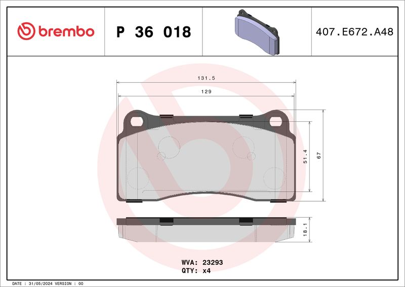 Комплект тормозных колодок, дисковый тормоз BREMBO P36018
