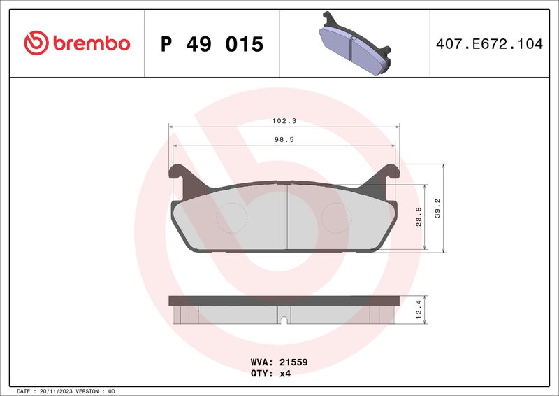 Комплект тормозных колодок, дисковый тормоз BREMBO P49015