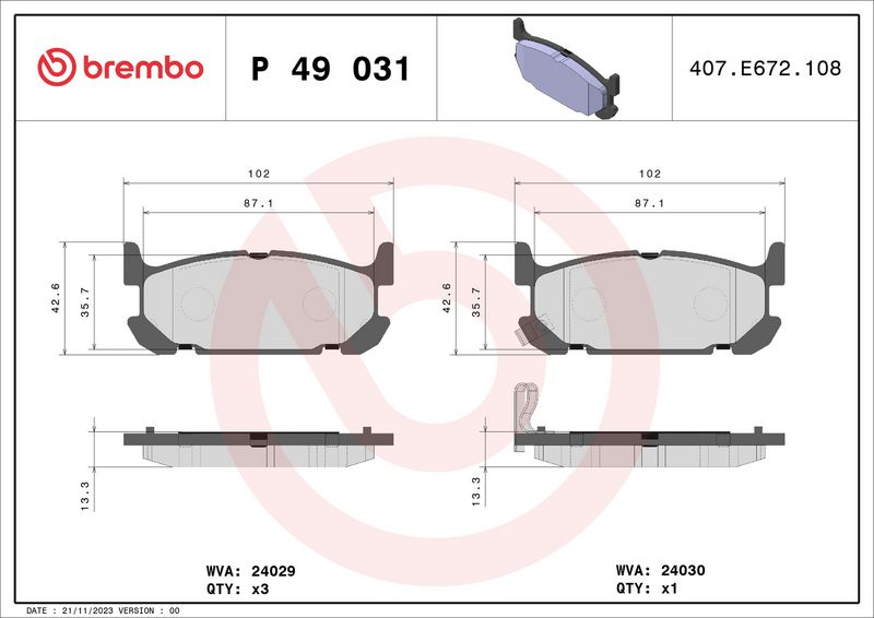 Комплект тормозных колодок, дисковый тормоз BREMBO P49031