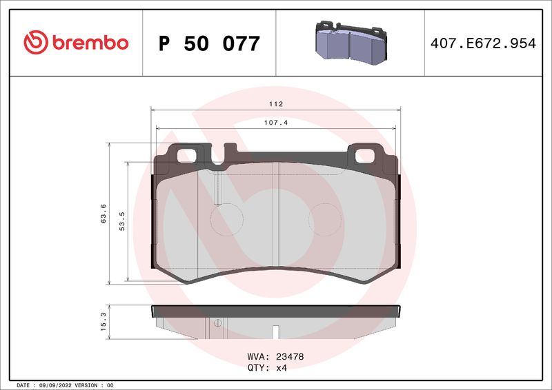 Комплект тормозных колодок, дисковый тормоз BREMBO P50077