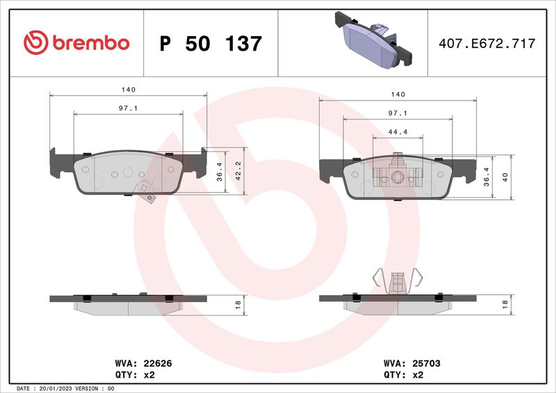 Комплект тормозных колодок, дисковый тормоз BREMBO P50137