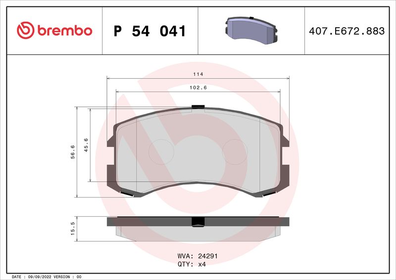 Комплект тормозных колодок, дисковый тормоз BREMBO P54041