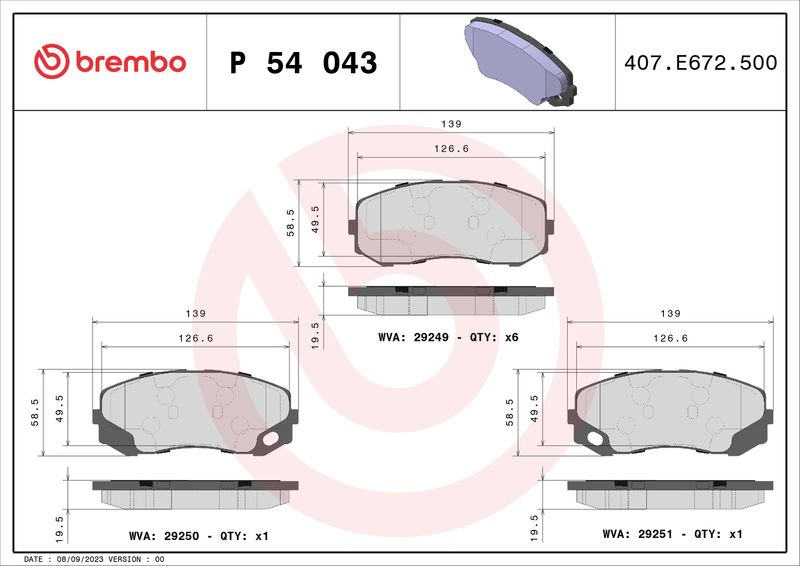 Комплект тормозных колодок, дисковый тормоз BREMBO P54043
