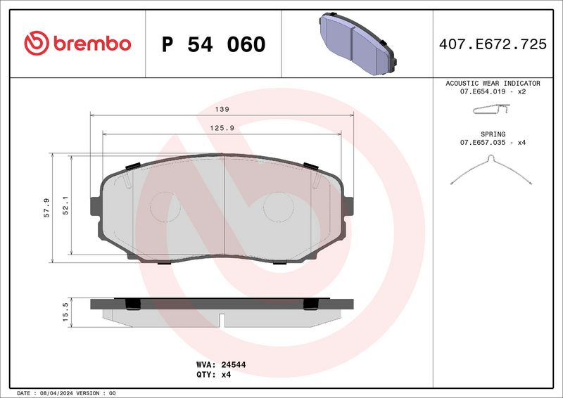 Комплект тормозных колодок, дисковый тормоз BREMBO P54060