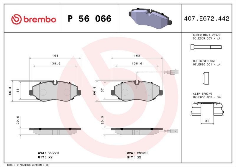 Комплект тормозных колодок, дисковый тормоз BREMBO P56066