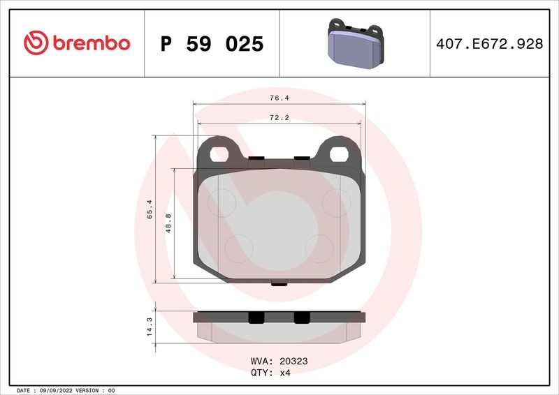 Комплект тормозных колодок, дисковый тормоз BREMBO P59025