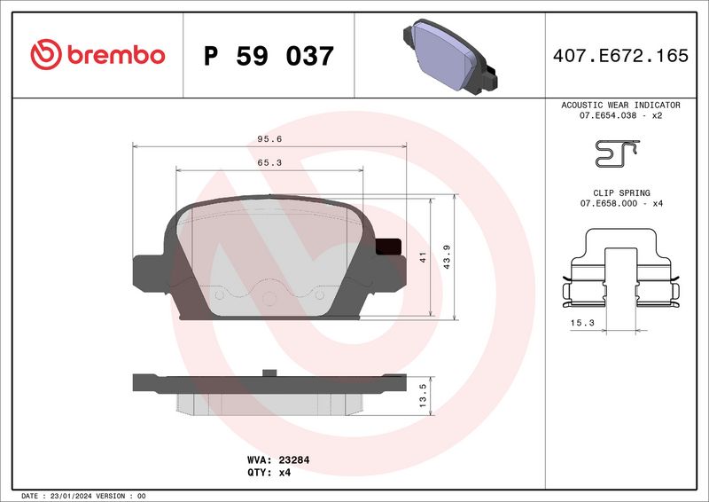 Комплект тормозных колодок, дисковый тормоз BREMBO P59037