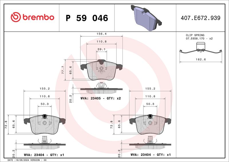 Комплект тормозных колодок, дисковый тормоз BREMBO P59046