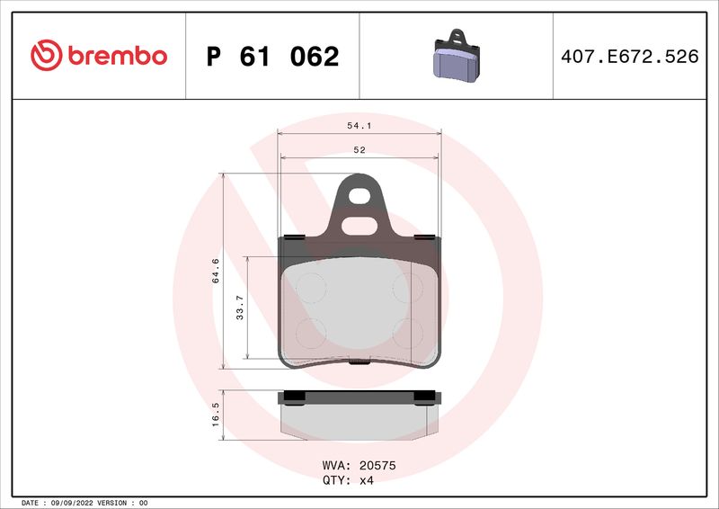 Комплект тормозных колодок, дисковый тормоз BREMBO P61062
