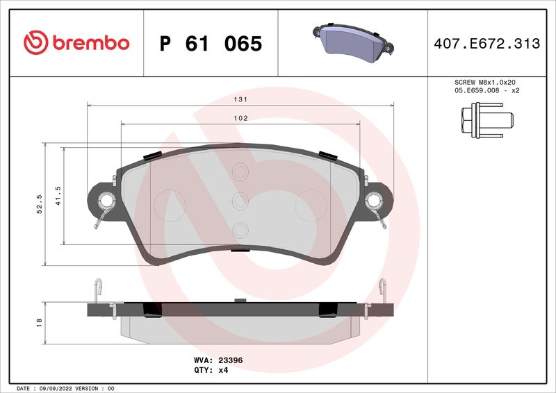 Комплект тормозных колодок, дисковый тормоз BREMBO P61065
