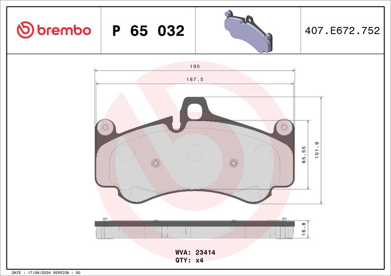 Комплект тормозных колодок, дисковый тормоз BREMBO P65032