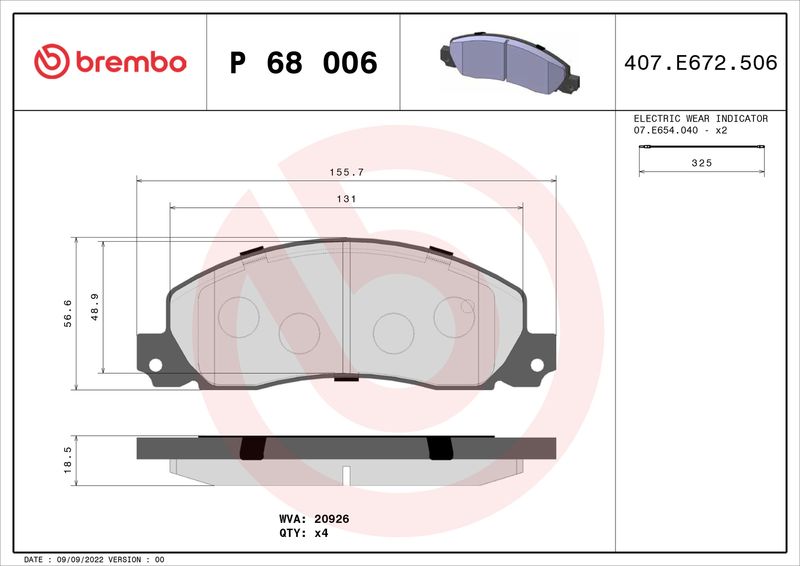 Комплект тормозных колодок, дисковый тормоз BREMBO P68006