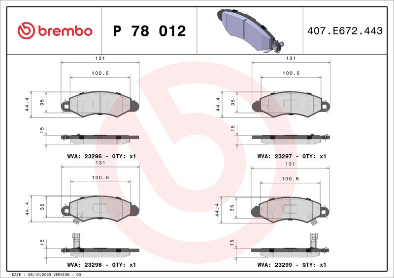 Комплект тормозных колодок, дисковый тормоз BREMBO P78012