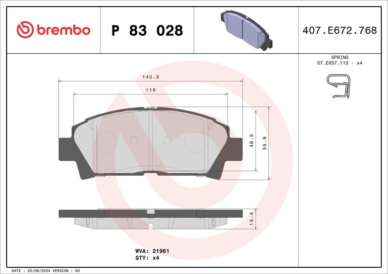 Комплект тормозных колодок, дисковый тормоз BREMBO P83028
