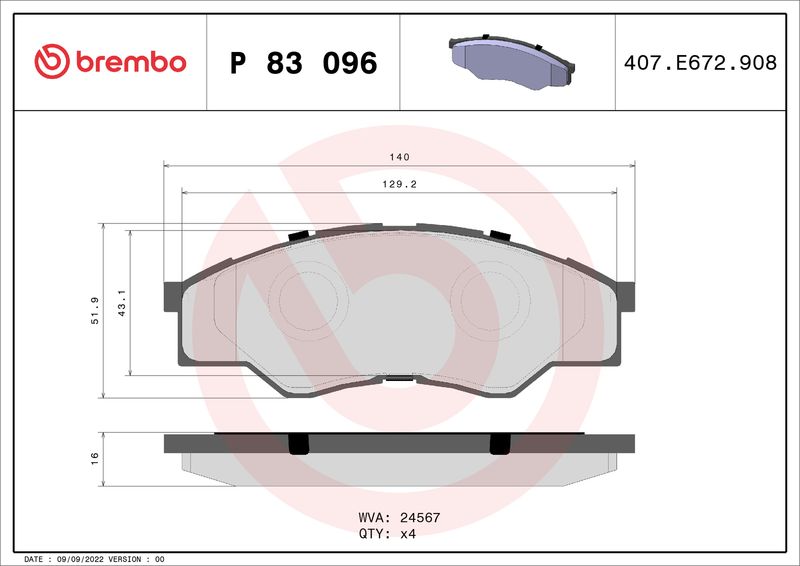 Комплект тормозных колодок, дисковый тормоз BREMBO P83096